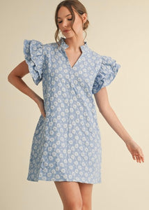 Plan To Stay Floral Embroidered Detail Blue Dress