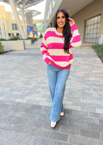 Aim For My Heart Pink/Cream Striped Sweater
