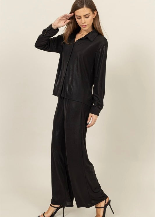 Shining Star Black Metallic Shirt & Pant Set