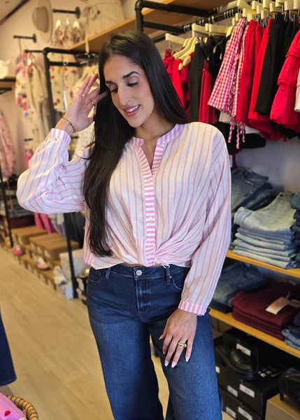Thriving Twists Pink & White Striped Top