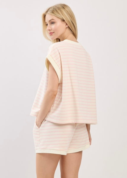 The Beat Goes On Pink & White Striped 2 Pc Short Set