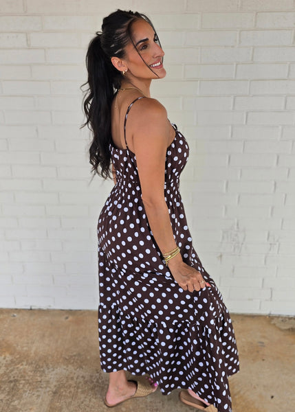 Pretty Woman Brown & White Polka Dot Midi Dress