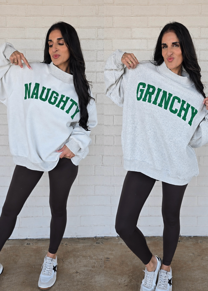 "Grinchy/Naughty" Reversible Mock Neck Sweatshirt