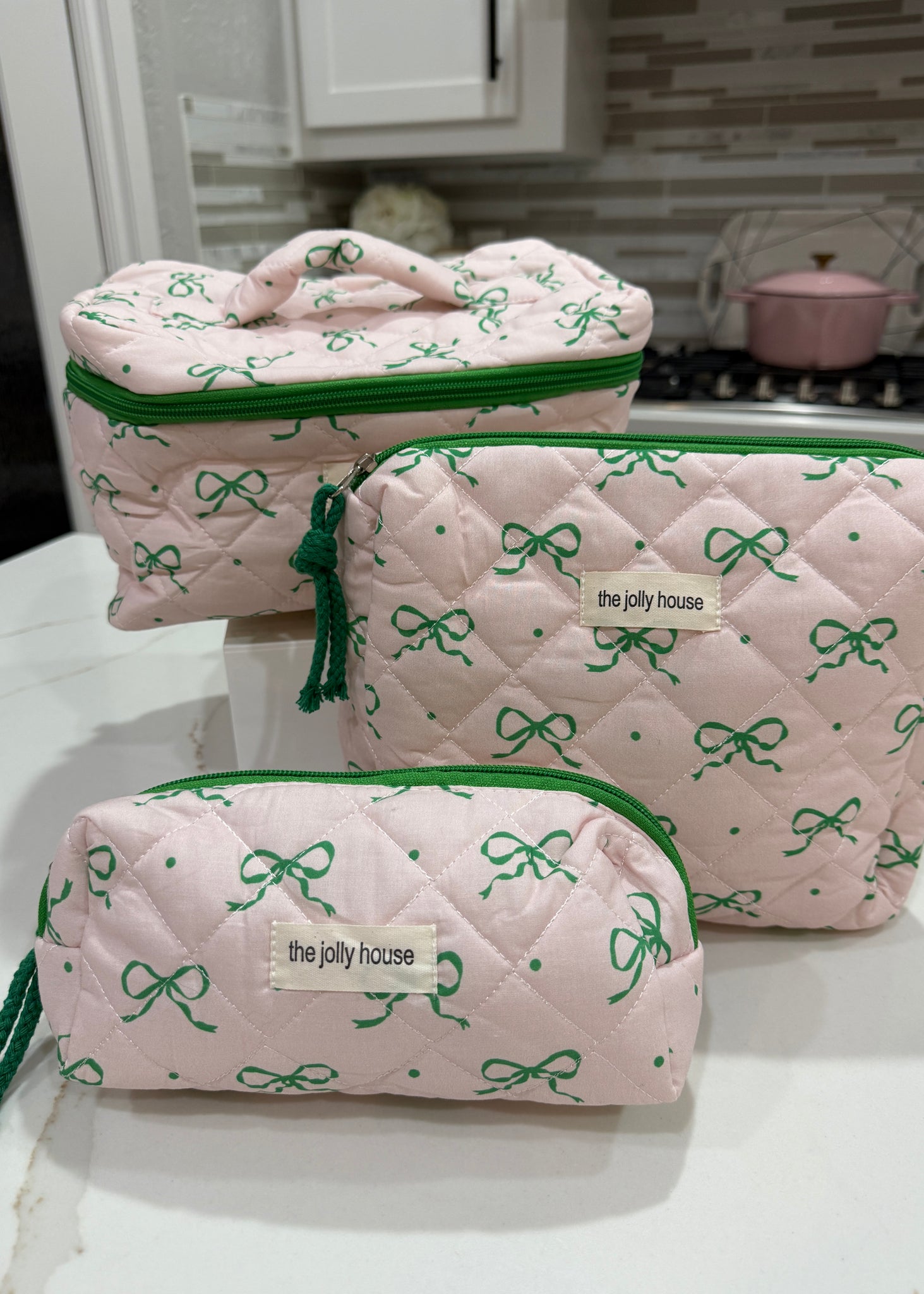 Bows & More 3 Pc Quilted Travel Set - Pink
