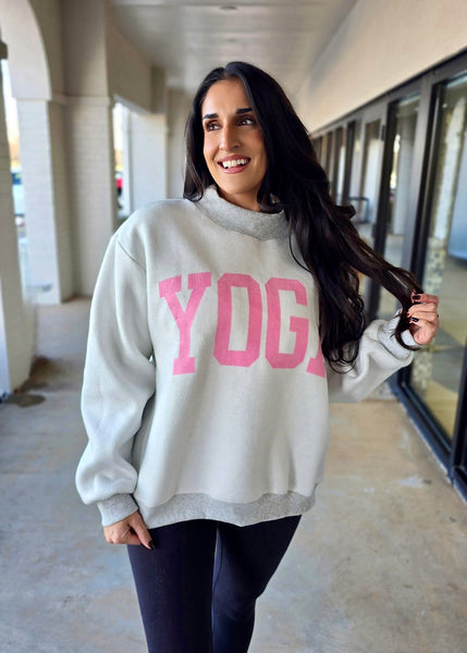 "Pilates/Yoga"  Reversible Oversized Mock Neck Sweatshirt