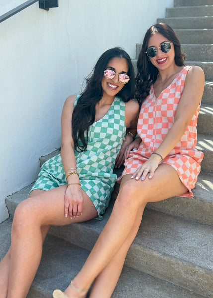 Playtime Fun Green Checkered Denim Romper