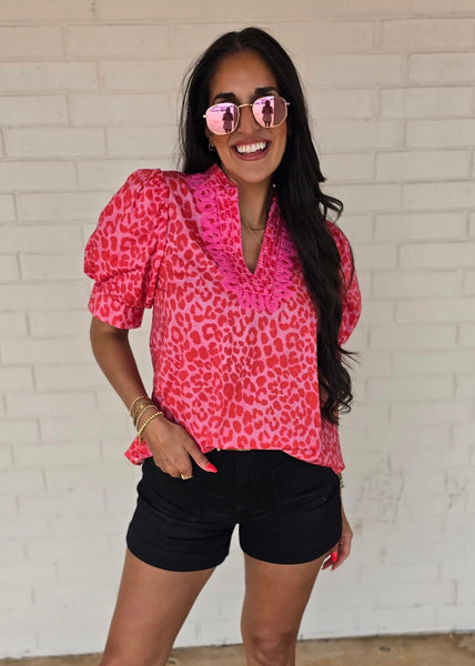 Your Reaction Pink Leopard Print Top