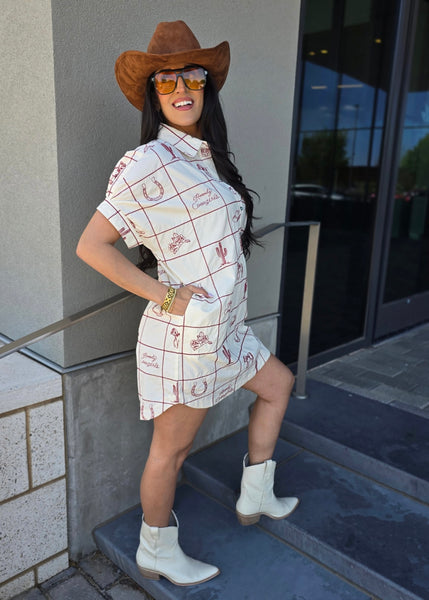 Western Love Embroidered Mini Dress