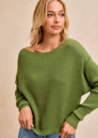 Fireside Casual Off The Shoulder Olive Waffle Knit Top