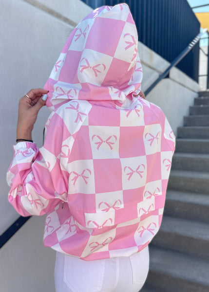 Breezing By Pink Checked Ribbon Windbreaker