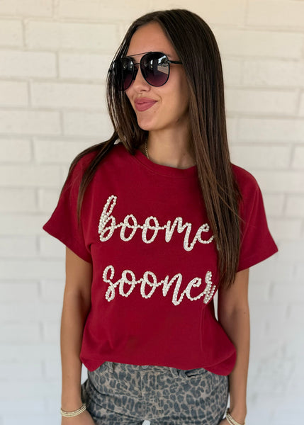 Pearl Scripted "Boomer Sooner" Crimson Stadium Top