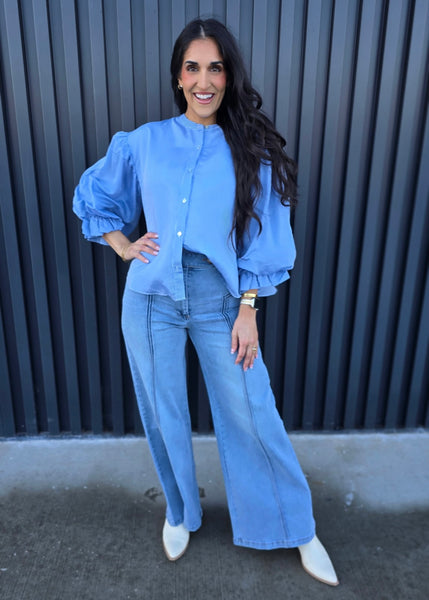 Genevieve High Waisted Wide Leg Denim - Light Wash