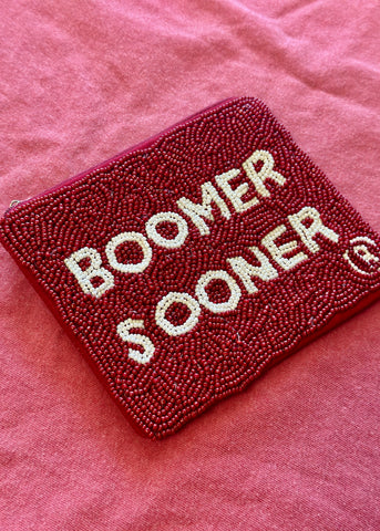 BOOMER SOONER Crimson Beaded Pouch