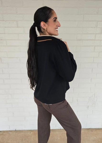 Better Things Black Half Zip Long Sleeve Top