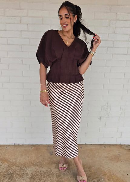 Lesson Learned Brown V Neck Top