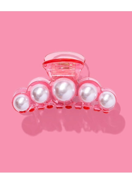 Claw Hair Clip - Large - Translucent Pink w/ Pearl Beads