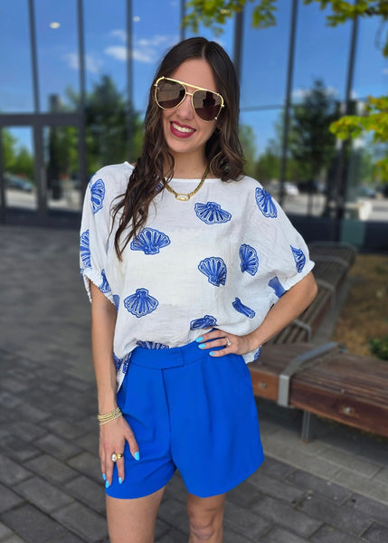 On The Ocean Blue Sea Shell Top