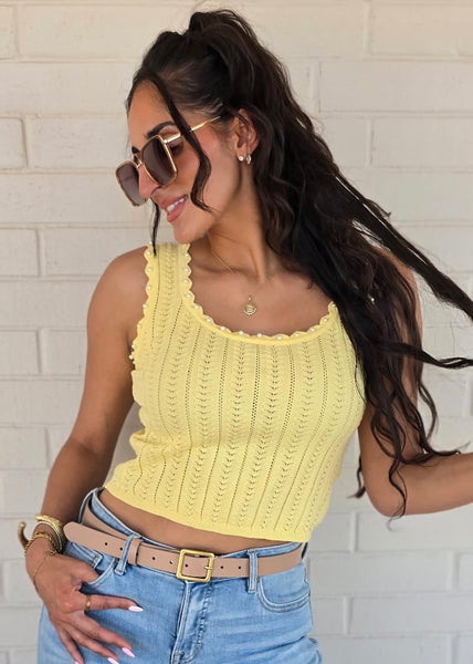Pretty In Pearls Yellow Knit Tank