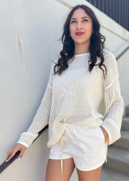 Show Time Ivory Star Crochet Sweater