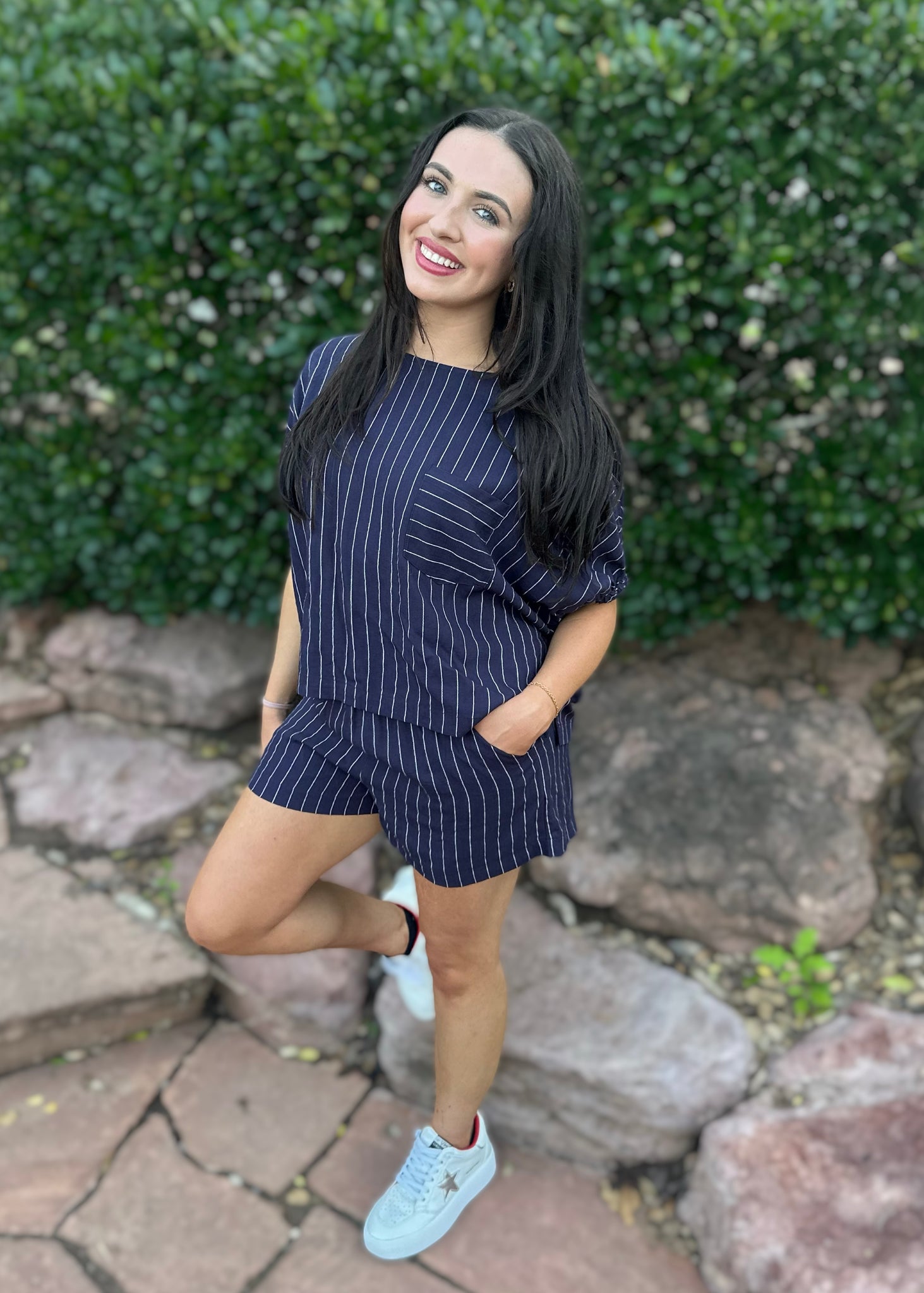 Taking Charge Navy & White 2 Pc Short Set