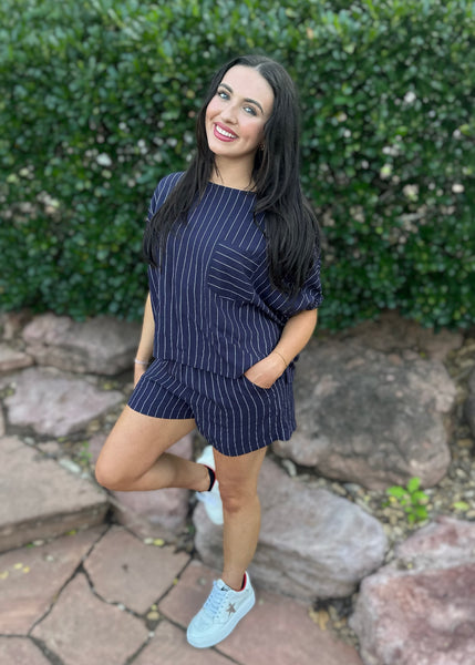 Taking Charge Navy & White 2 Pc Short Set