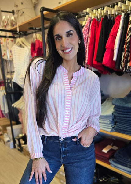 Thriving Twists Pink & White Striped Top