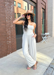 Breezy Situation Taupe Strapless Jumpsuit