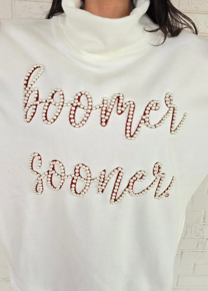 Boomer Sooner Pearl White Stadium High Neck Sweatshirt