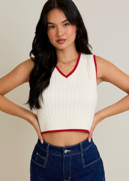 Yes Please Cable Knit Sweater Vest