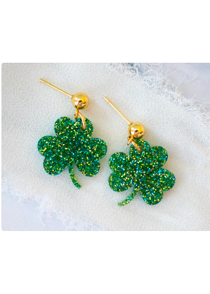 Small Glitter Shamrock Earrings