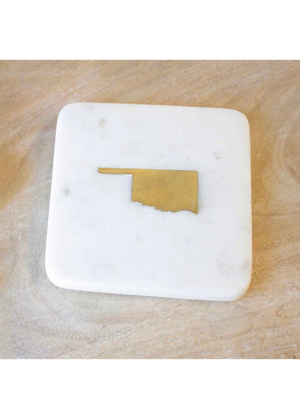 Oklahoma Marble Coasters   White/Brass   4x4 Set of 4