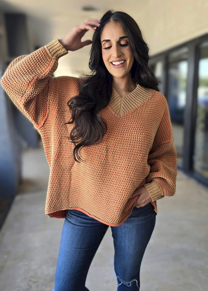 Fireside Glow Orange/Camel Oversized Sweater