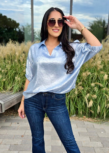 Shining Star Baby Blue Shimmer Collared Top