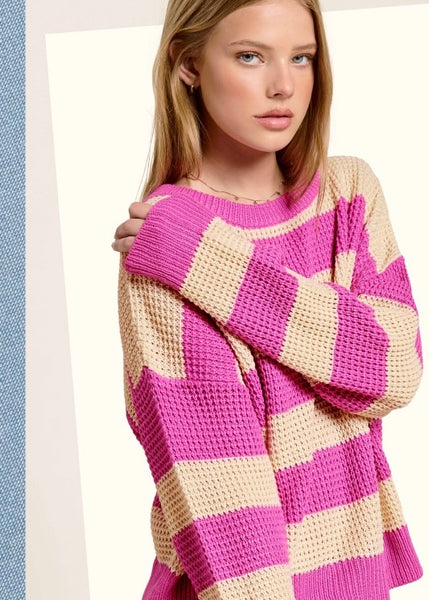 Knocking On Your Door Pink Striped Sweater
