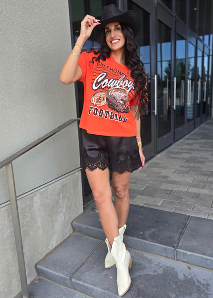 OSU Cowboys Football Rhinestoned Orange Stadium Tee