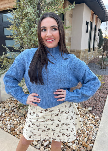 Starry Night Gray Blue Cable Knit Sweater