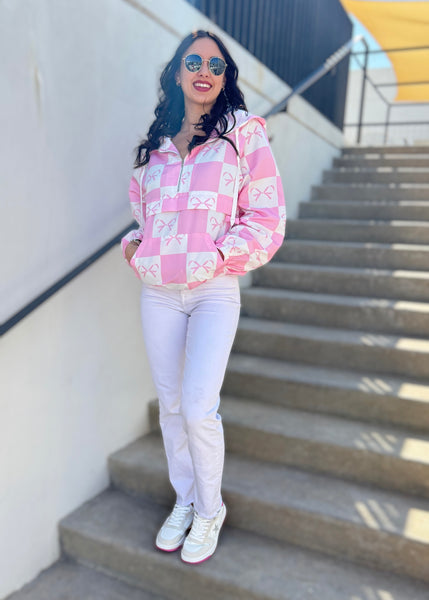 Breezing By Pink Checked Ribbon Windbreaker