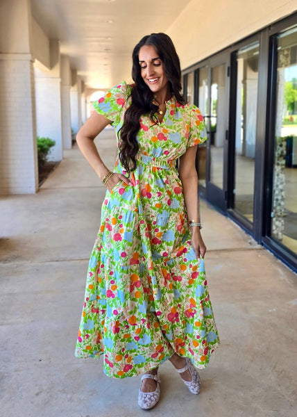 Summer Evenings Green Floral Maxi Dress