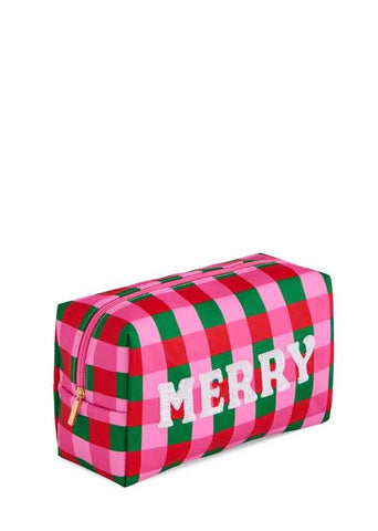 CARA CHECKERED "MERRY" ZIP POUCH