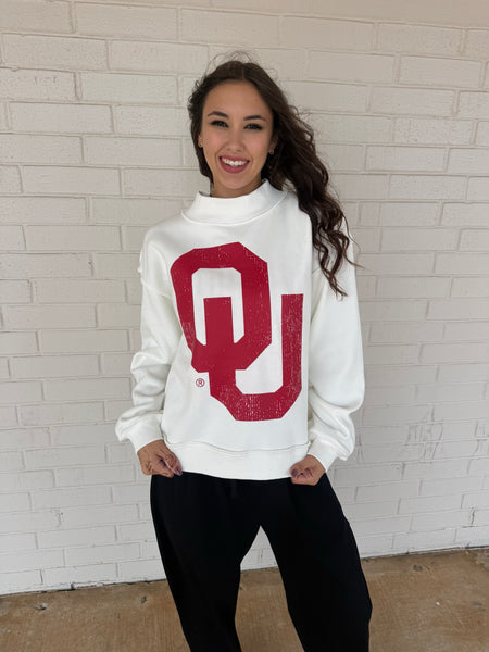 OU Reversible Mock Neck White Stadium Sweatshirt