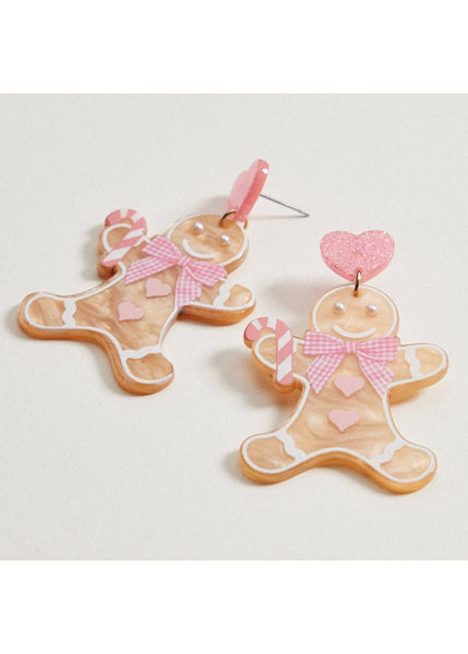 Acrylic Pink Gingerbread Cookie Drop Earrings