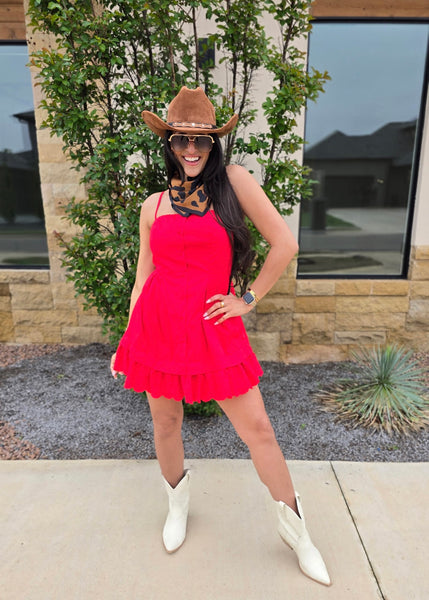 No Secret Red Poplin Pleated Mini Dress