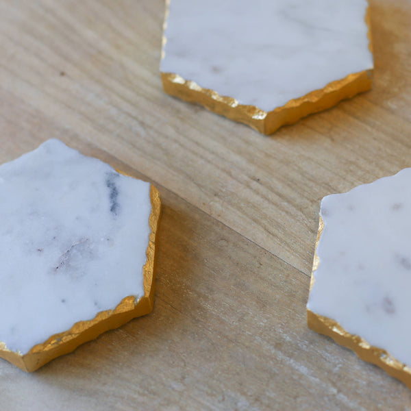 Vernazza Marble Coasters  White/Gold