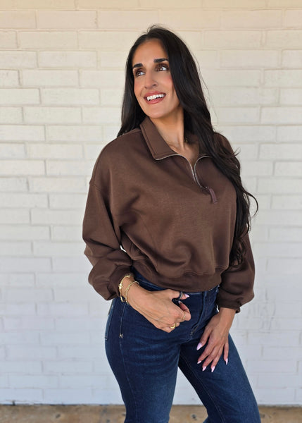 An Expert At Comfort Brown Half Zip Pullover
