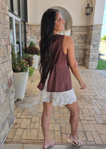 Bring It On Brown/Ivory Pin Stripe Vest