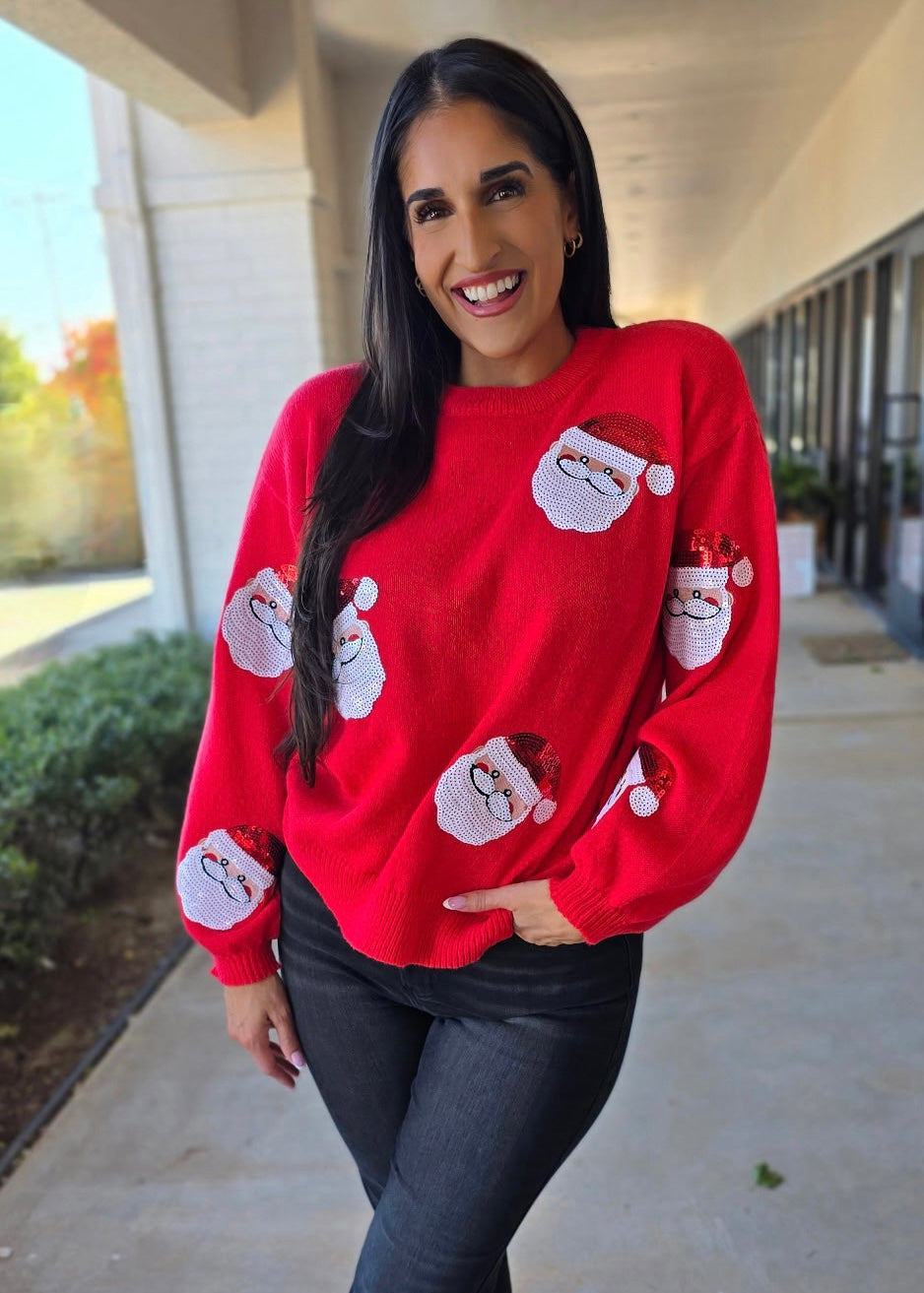 Sweet Santa Sequin Face Sweater