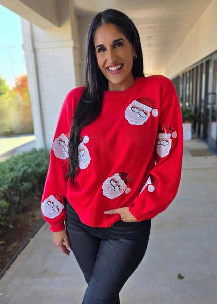 Sweet Santa Sequin Face Sweater