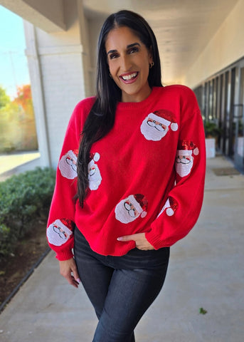 Sweet Santa Sequin Face Sweater
