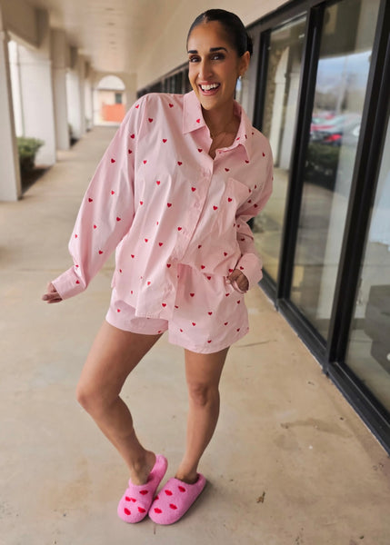 Lasting Love Pink Hearted Button Up Top
