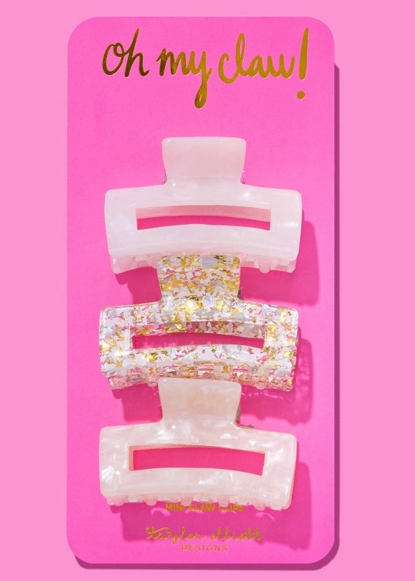 Claw Hair Clip Trio - Med - Pearl Confetti / White / Pearl